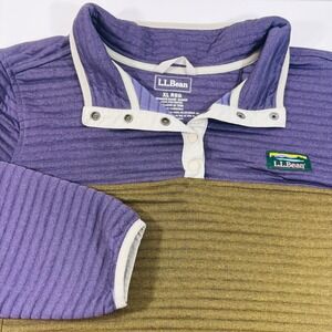 L.L. Bean Women's Airlight Knit Pullover 1/4 Snap Up Long Sleeve Purple Green XL